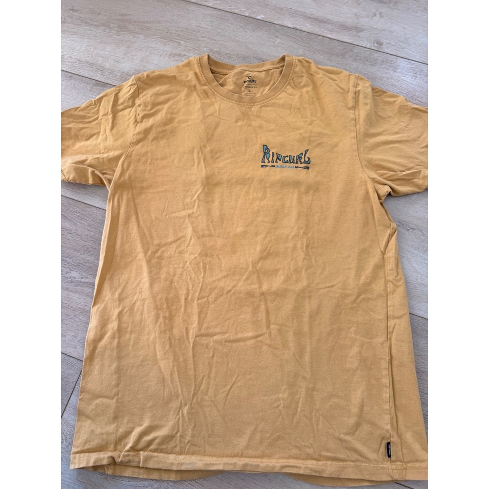Rip Curl Graphic T-Shirt Mens Large Yellow  Pelican Surf Wave Short Sleeve 278